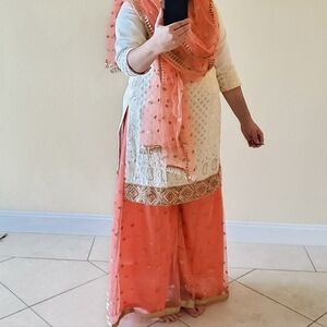 Sharara with top, pants, and dupatta
